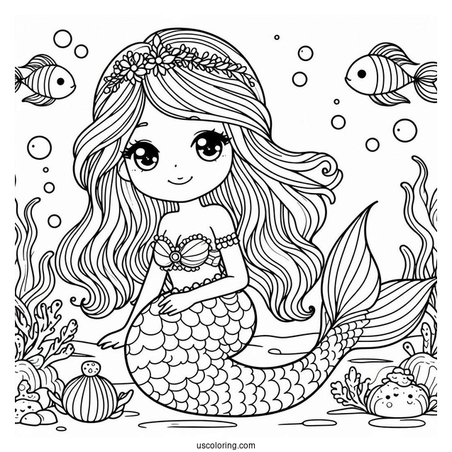 Mermaid Princess Coloring Page Under The Sea
