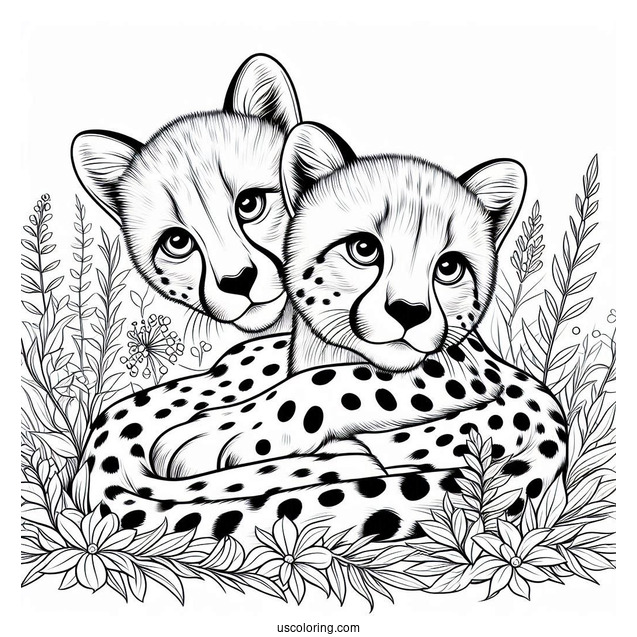 Two Cheetahs Coloring Page Cuddling