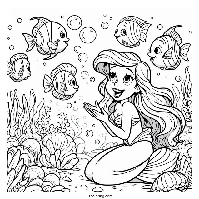 Coloring Page Of Ariel Talking To Flouders
