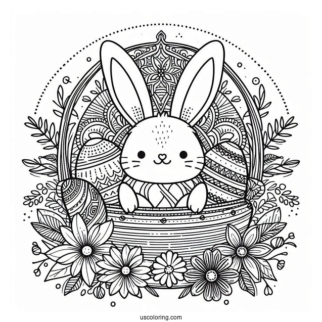 Easter Coloring Page Of Easter Egg Basket With Bunny Ears Mandala