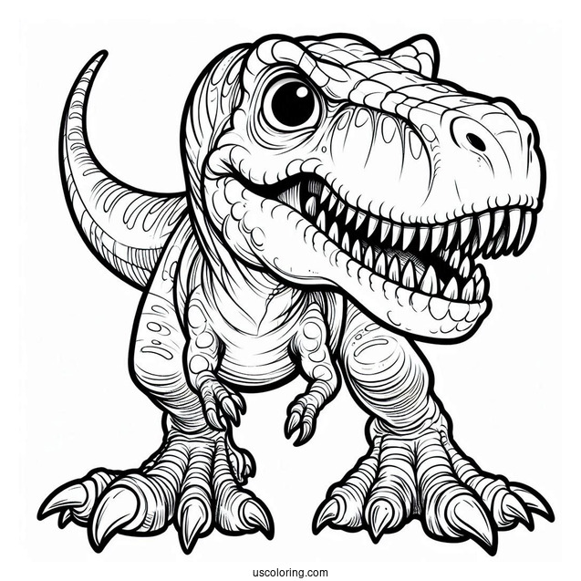 Coloring Sheet Of T-Rex With Sharp Teeth And Big Claws