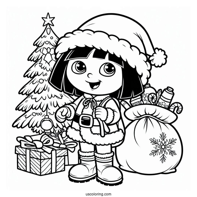 Dora With Boots And Santa Coloring Sheet