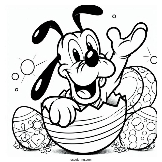 Pluto Coloring Page Coming Out Of Easter Egg To Surprise Mickey Mouse