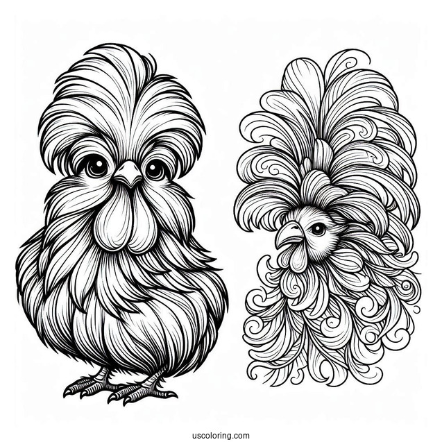 Coloring Page Of a Silkie Chicken