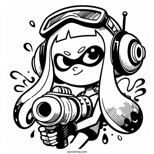 Agent 3 Using Hero Shot Splatoon Coloring Page