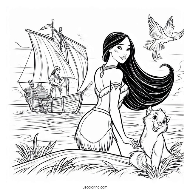 Pocahontas On The Port With Meeko And Percy
