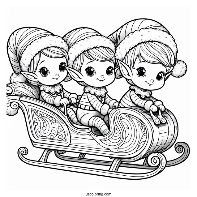 Three Elves Riding a Sleigh