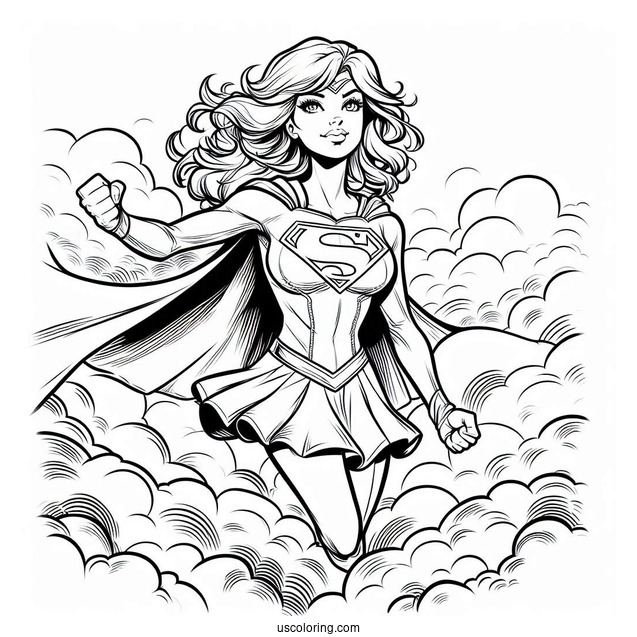 Comic Supergirl Coloring Page In The Clouds