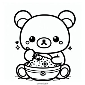 Rilakkuma Coloring Page Of Kawaii Chairoikoguma Eating Rice Bowl For Kids