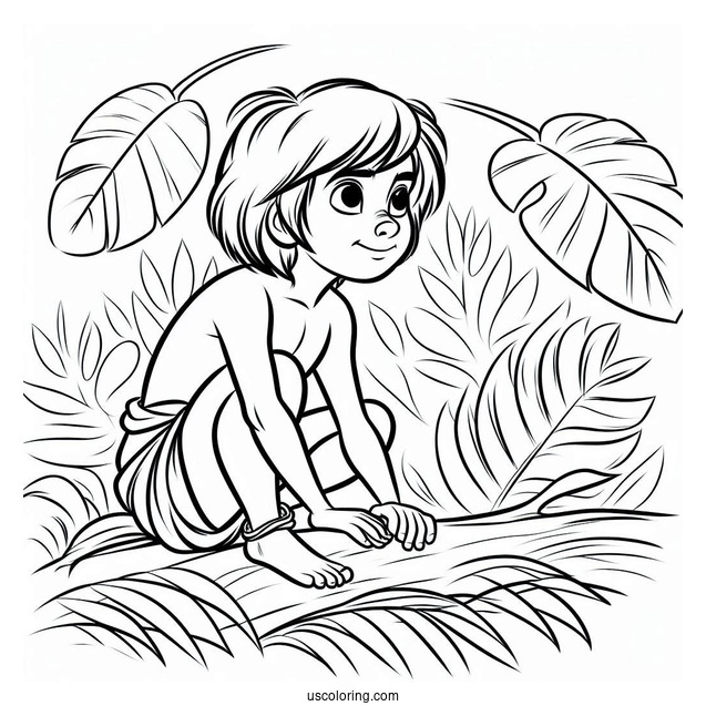 Easy Outline Of Mowgli From Jungle Book Coloring Page