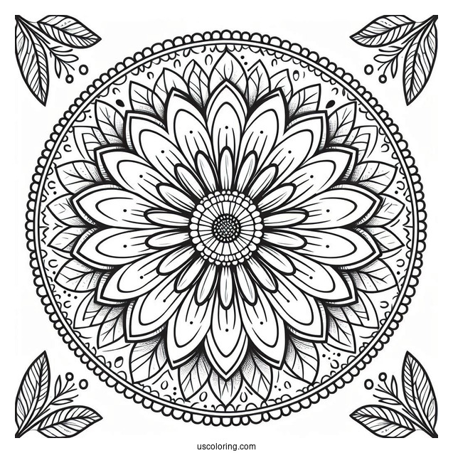 Easy Round Daisy Flower Mandala Coloring Page For Kids
