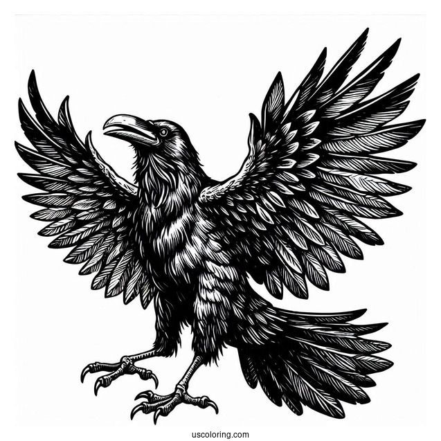 Scary Raven Coloring Page Spreading Its Wings