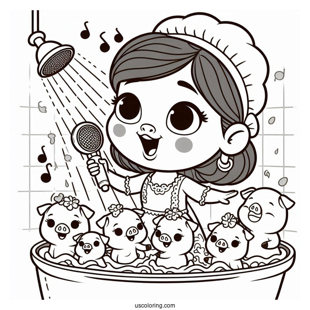 Sing Coloring Page Of Rosita Singing In The Shower While Bathing Piglets