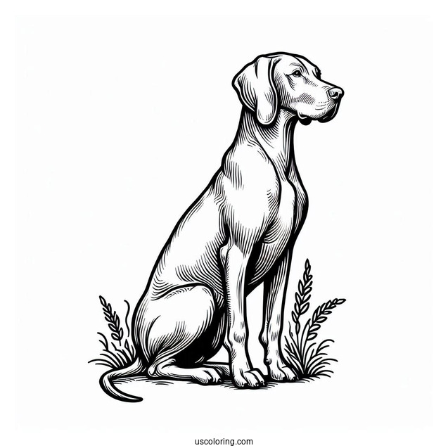 Coloring Page Of Vizsla Dog Sitting Down