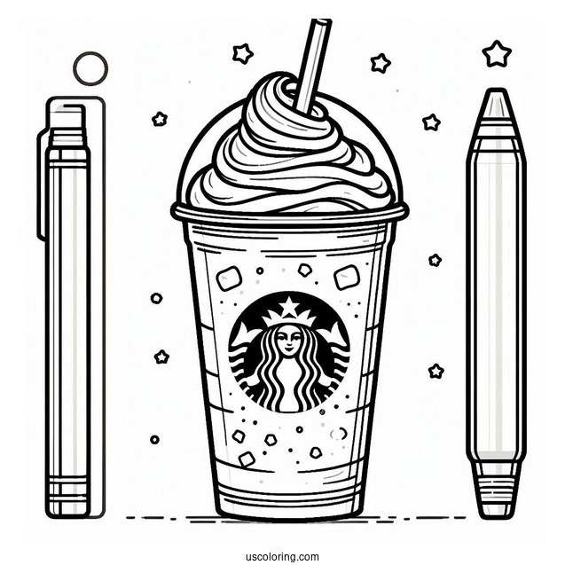 Easy Starbucks Coloring Page Of Frappe With Straw Outline For Kids