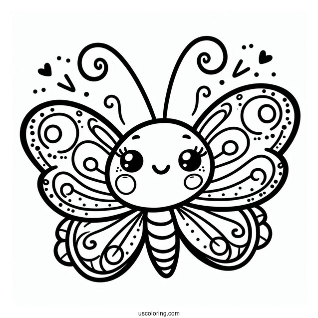 Smiling Cartoon Butterfly Coloring Page With Curly Antennae For Kids