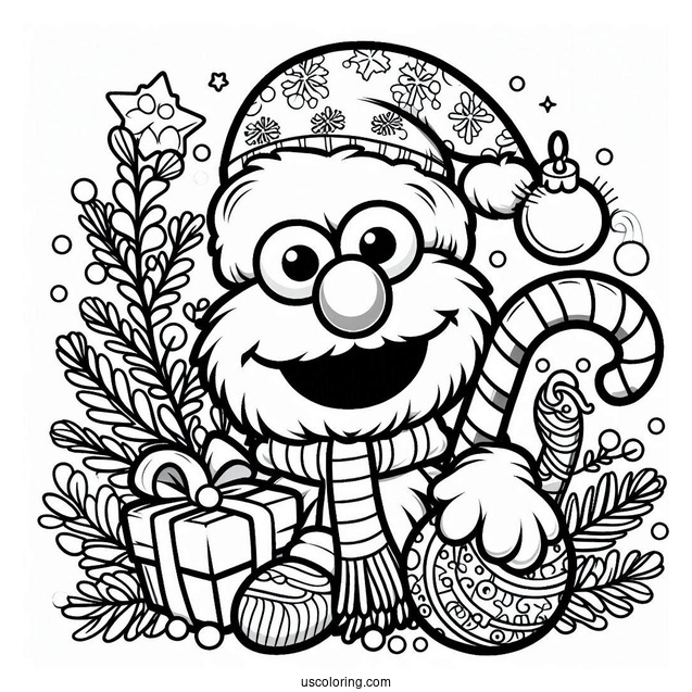 Elmo With Christmas Reef To Color