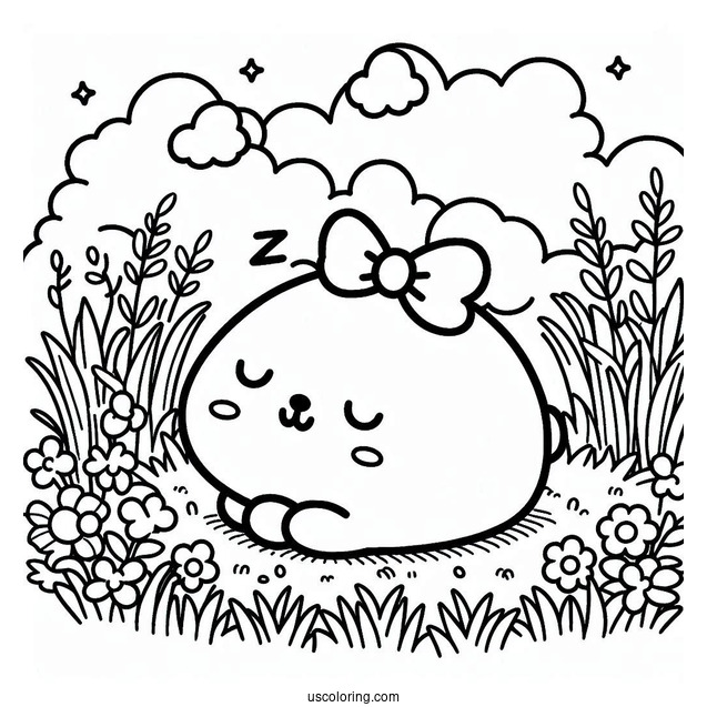 Pompompurin Sleeping On Grass Coloring Page
