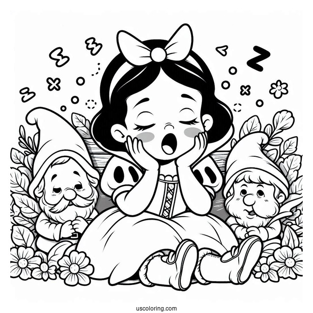 Snow White Coloring Pages Of Sleep Dwarf Yawning For Preschoolers