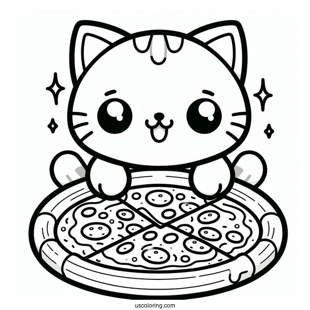 Cat Shaped Pizza Coloring Page