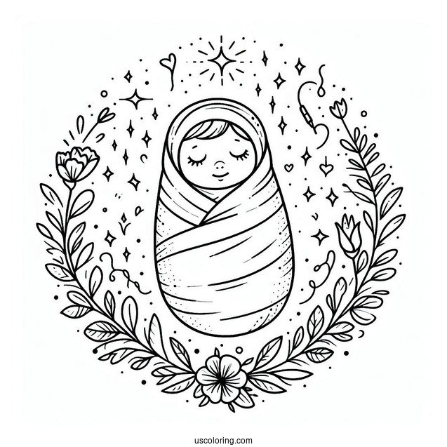 Baby Coloring Page Swaddled In Blanket