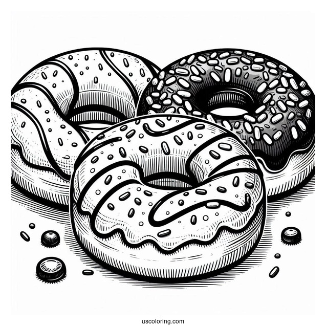 Three Donuts With Glazed, Chocolate and Sprinkles