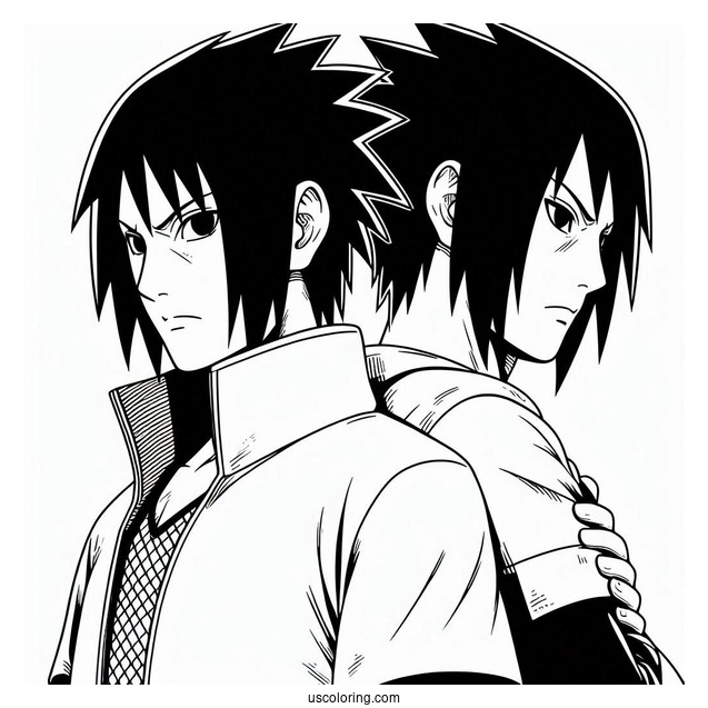 Uchiha Sasuke Coloring Page Standing Back To Back With Itachi