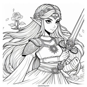 Princess Coloring Page Of Realistic Princess Zelda Holding Sword