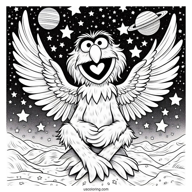 Muppets Coloring Page Of Sam Eagle With Starry Background