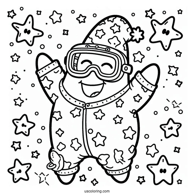 Patrick Star Coloring Page In Onesie And Goggles