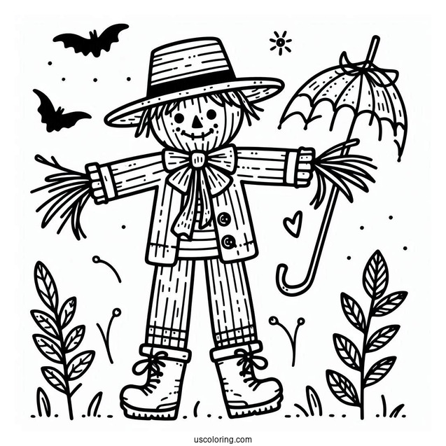 Simple Scarecrow Coloring Page With A Bowtie For Kids