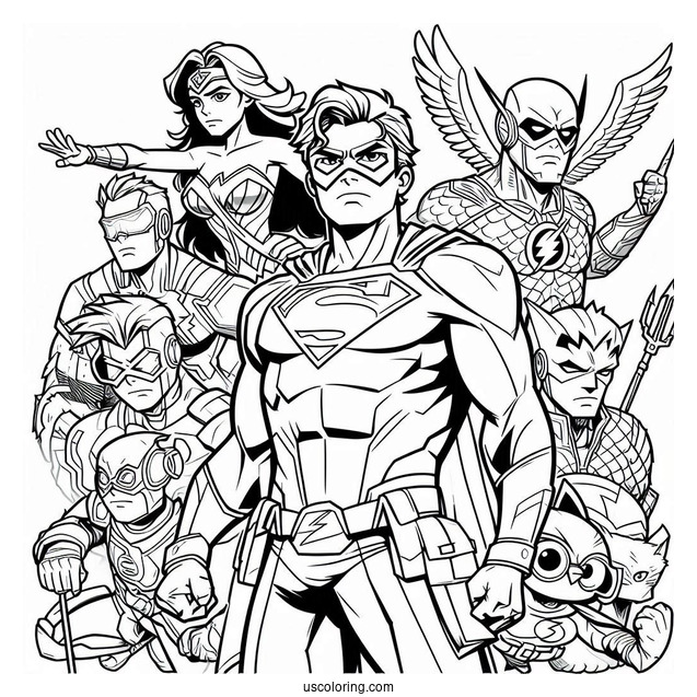 Simple Justice League Coloring Page Cartoon For Kids