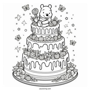Winnie The Pooh Tiered Cake Coloring Page