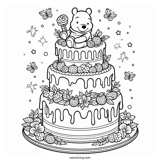 Winnie The Pooh Tiered Cake Coloring Page