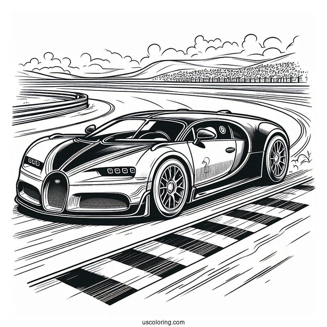 Bugatti Coloring Page Bolide On Race Track