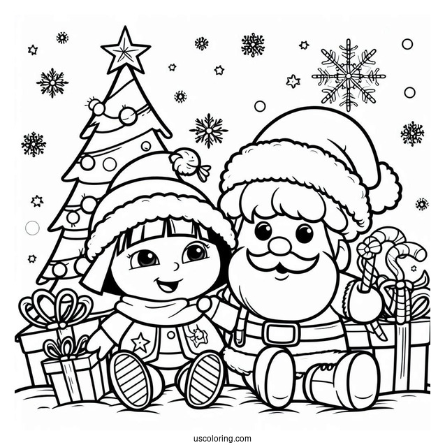 Christmas Themed Dora Coloring Page