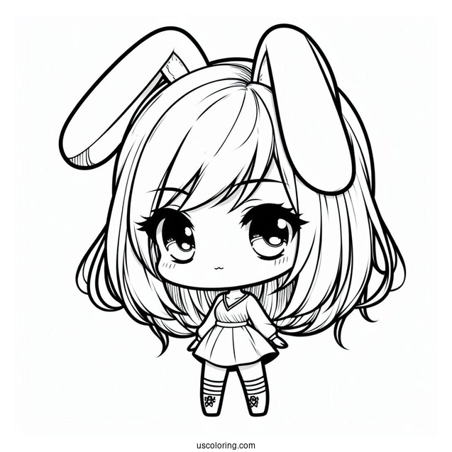 Chibi Girl With Furry Rabbit Ears Coloring Page