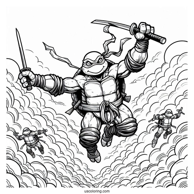 Ninja Turtles Coloring Page Descending From The Sky
