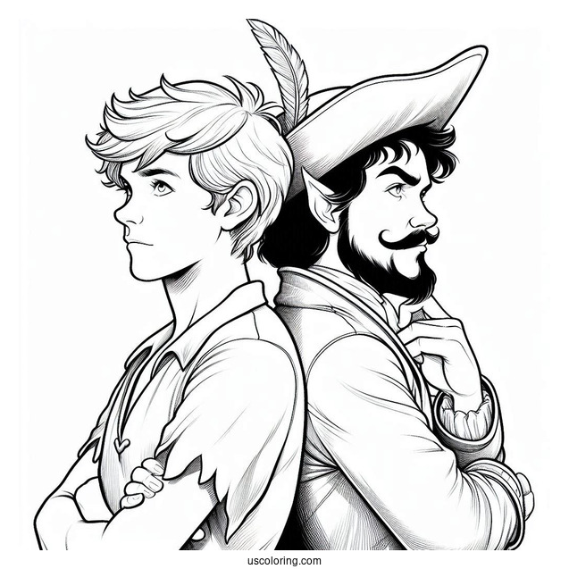 Peter Pan And Captain Hook Back-To-Back Coloring Page