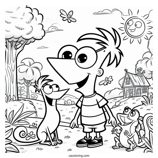 Phineas And Ferb Coloring Page In The Backyard