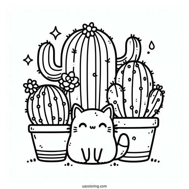 Kawaii Cactus Plants With Cat