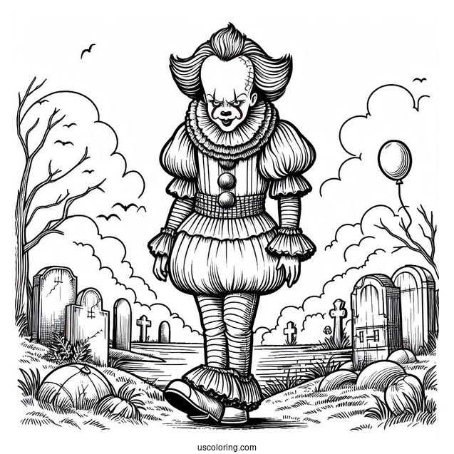 Pennywise Standing In A Cemetery Coloring Sheet