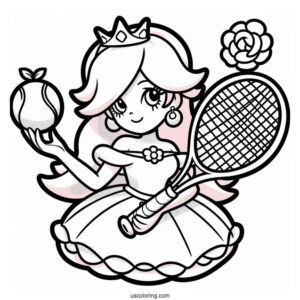 Rosalina Coloring Page With Tennis Racquet And Tennis Ball