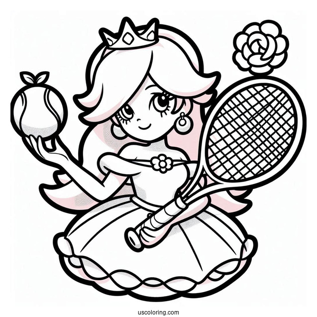 Rosalina Coloring Page With Tennis Racquet And Tennis Ball