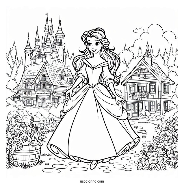 Coloring Sheet Of Belle In The Village