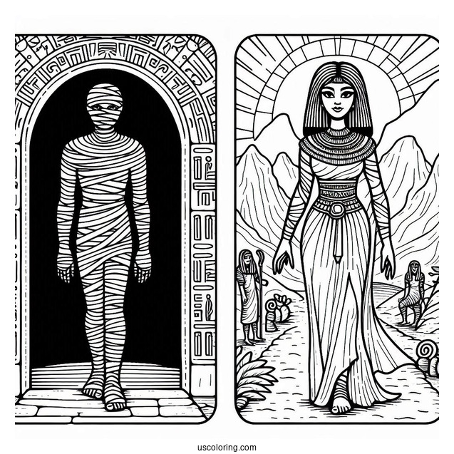 Egyptian Mummy Coloring Page Walking Out Of Tomb