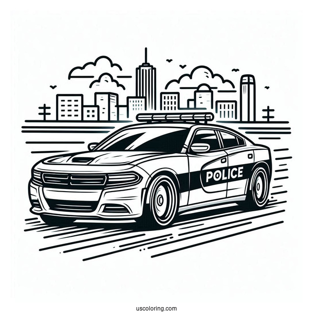 Fast Police Car On Highway To Color