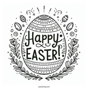 Egg With Happy Easter Coloring Page Words For Kids