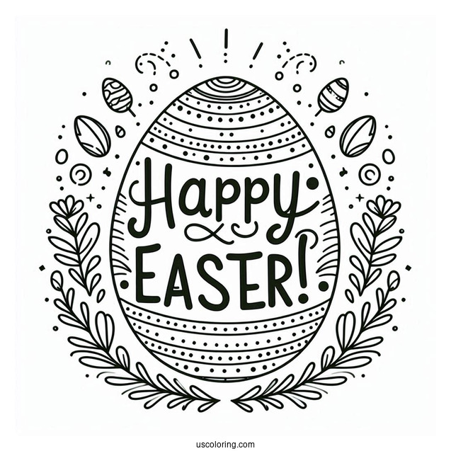 Egg With Happy Easter Coloring Page Words For Kids