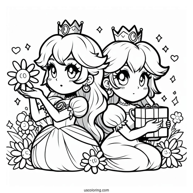 Princess Peach And Princess Daisy Coloring Page Carrying Block